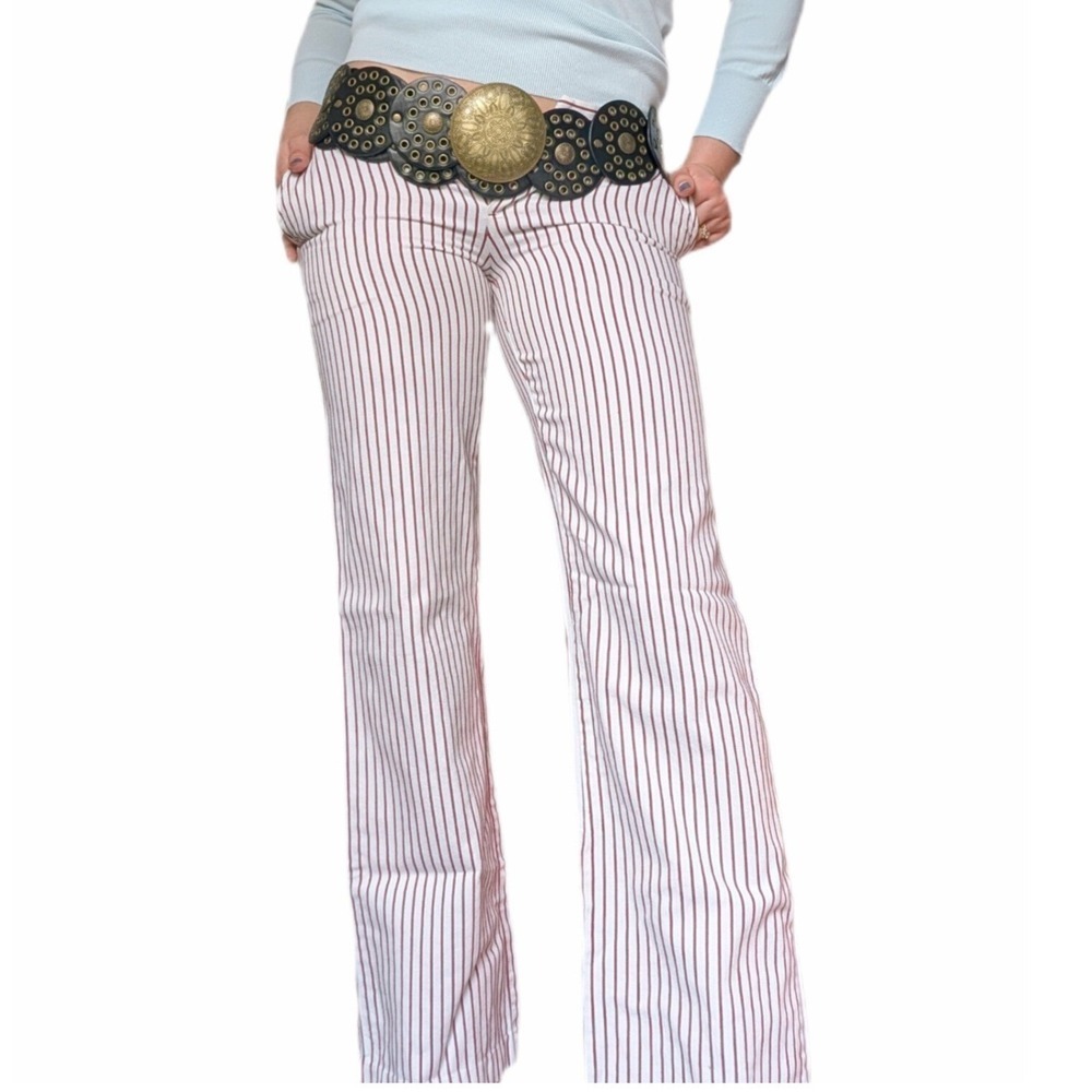 Libertine Vintage Y2K Indie Sleaze Red Candy Striped Low Rise Wide Leg Trousers